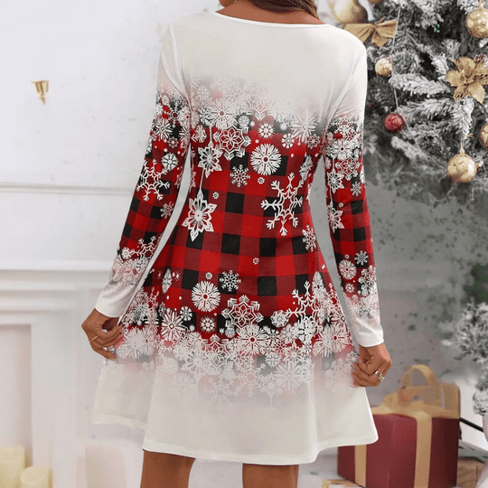 Julekjole Dame Rutedesign med Snøfnugg Polyester 5