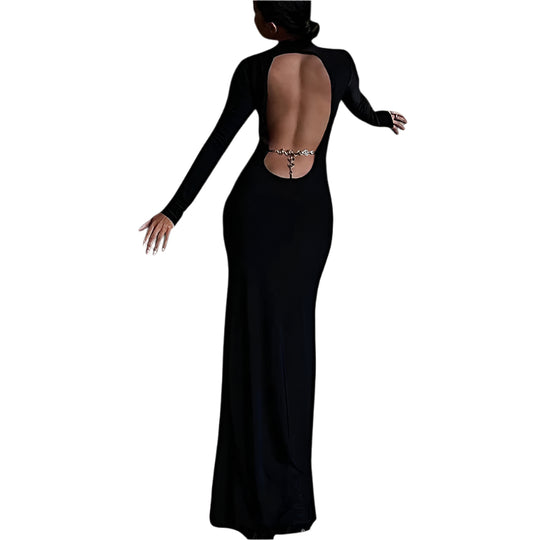 Kjoler Med Åpen Rygg Maxikjole Uten Rygg Med Kjede Polyester 0
