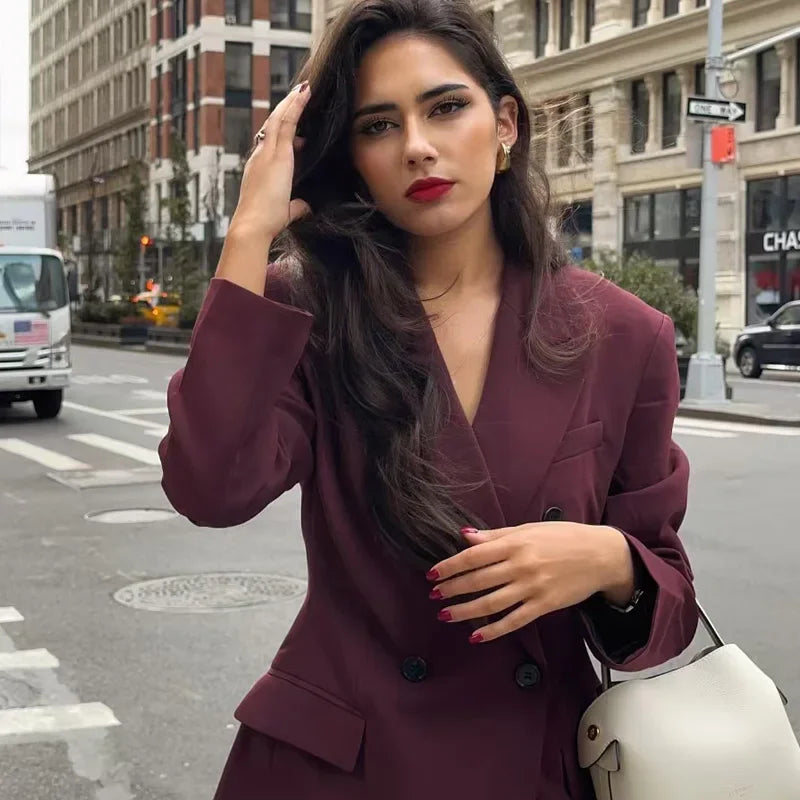 Kvinne Blazer Jakke med Dobbelknappet Design 3