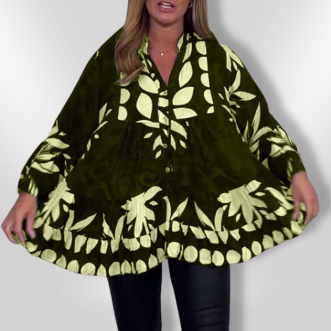 Kvinne Bluse Evaserte Ermer Lett Stoff Blomstertrykk 3