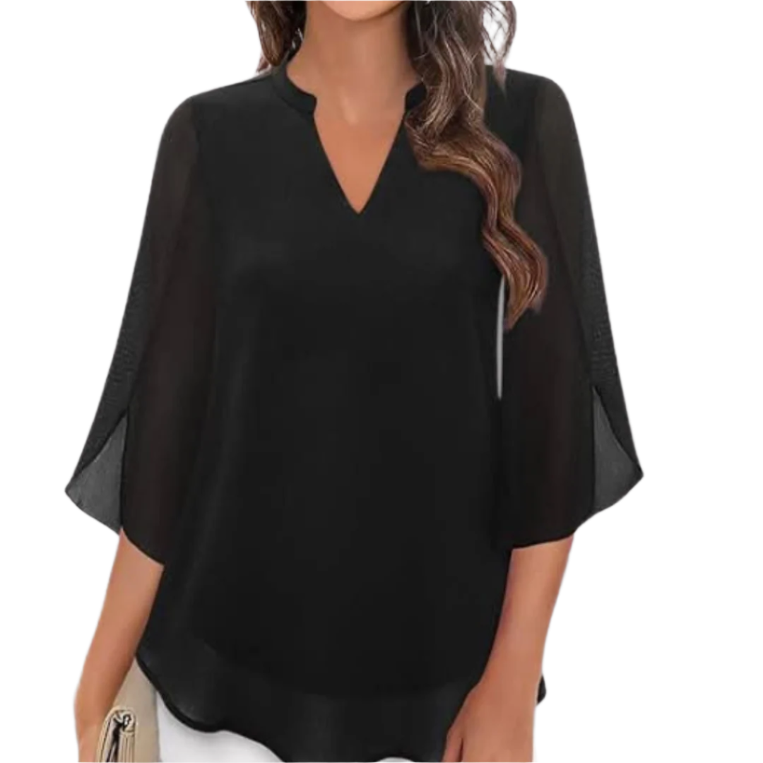 Kvinne Bluse Lagdelt Lett Stoff V-Hals 0