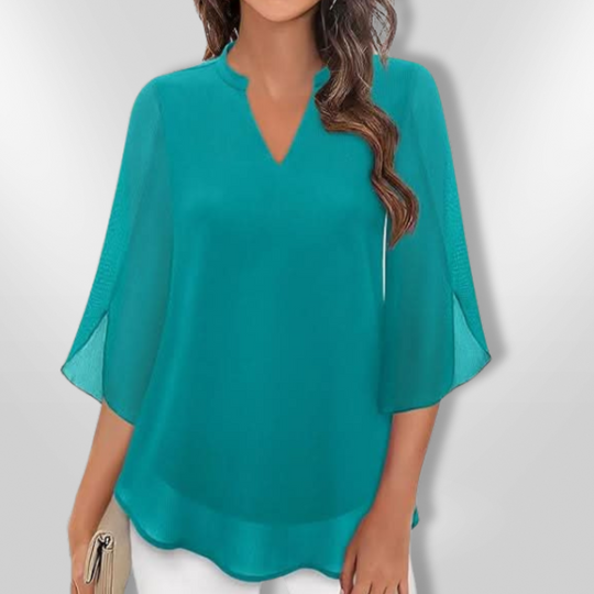 Kvinne Bluse Lagdelt Lett Stoff V-Hals 2