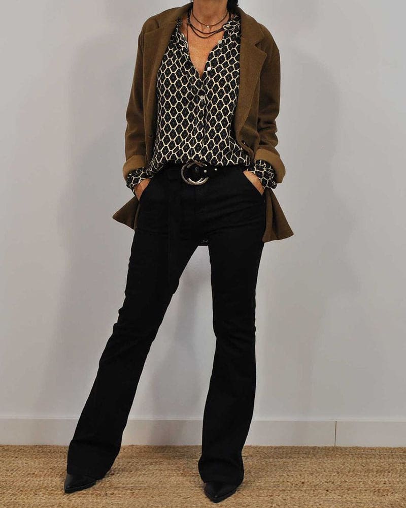 Kvinne Bluse Lange Ermer V-Hals Geometrisk Mønster Bomullsblanding 1