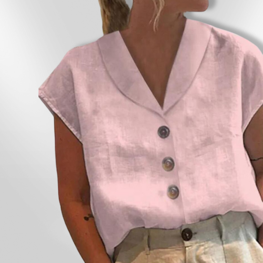 Kvinne Bluse med Bred Krage og Store Knapper 2