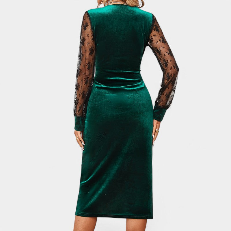 Kvinne Bodycon Kjole med Kontrasterende Blonde Detaljer 4