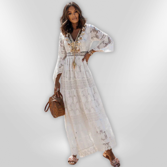 Kvinne Boho Kjole Langermet Polyester 3