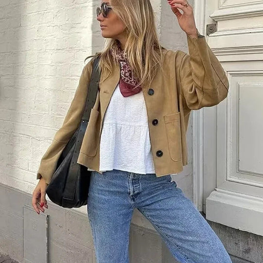 Kvinne Cropped Blazer Jakke Skreddersydd Med Lange Ermer 1