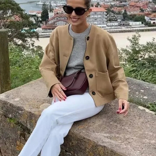 Kvinne Cropped Blazer Jakke Skreddersydd Med Lange Ermer 2