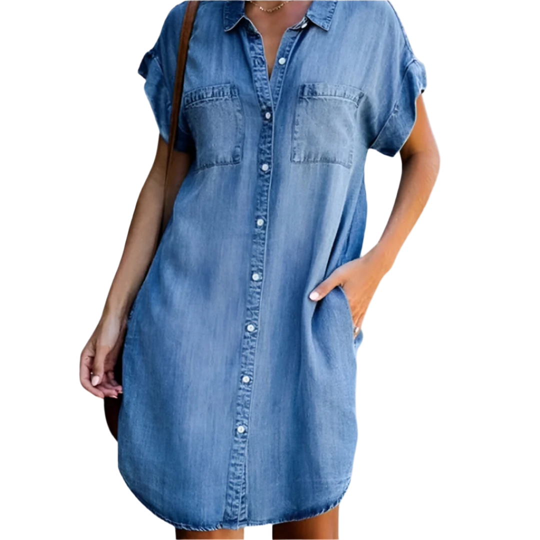 Kvinne Denim Kjole Med Knappedesign 0