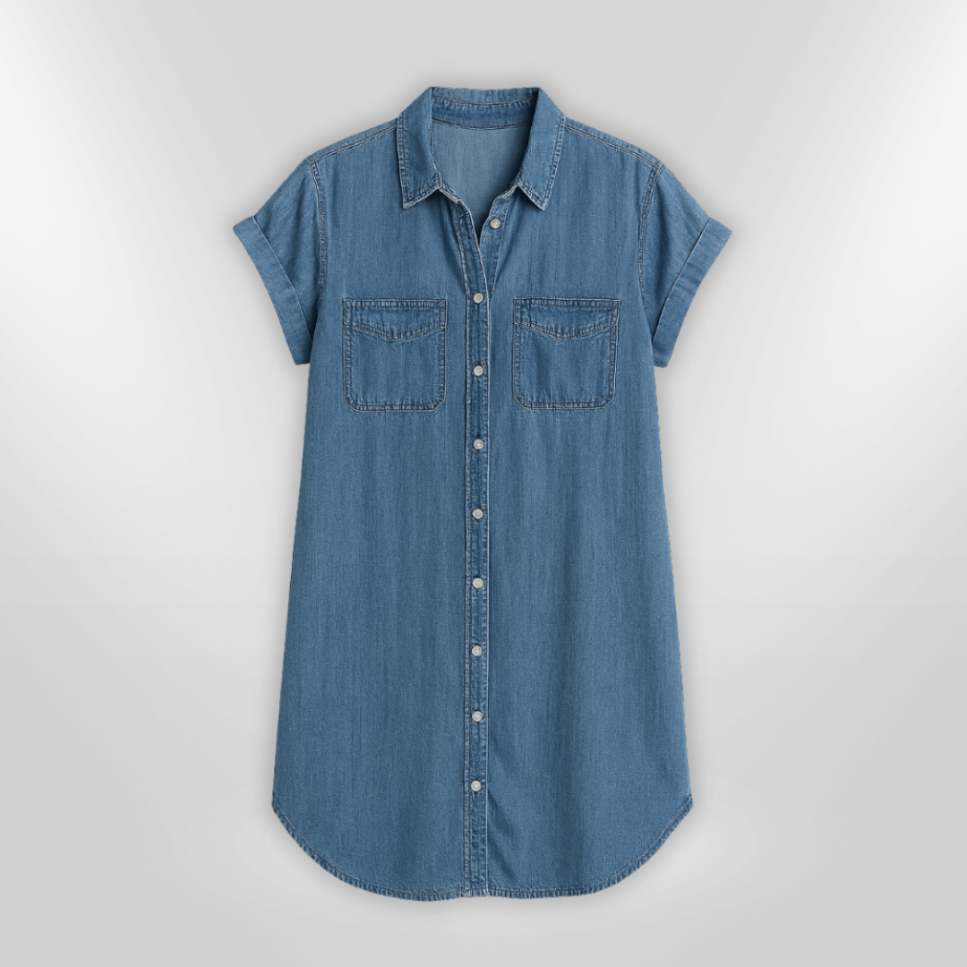 Kvinne Denim Kjole Med Knappedesign 3