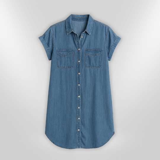 Kvinne Denim Kjole Med Knappedesign 3