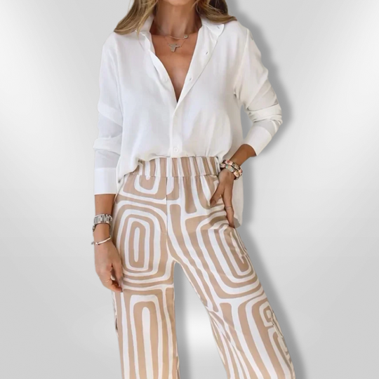 Kvinne Ensemble Geometrisk Mønster Relaxed Fit Cotton Polyester 2