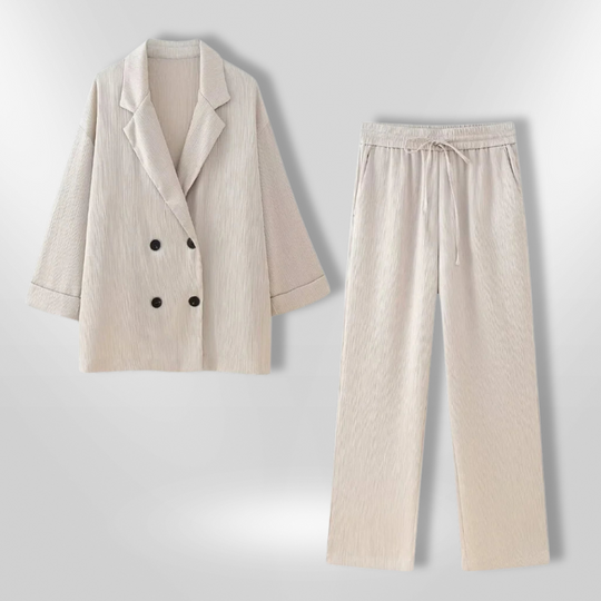 Kvinne Ensemble med Blazer og Vide Bukser 2