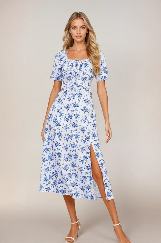 Kvinne Floral Sommerkjole Med Justerbar Midje 3