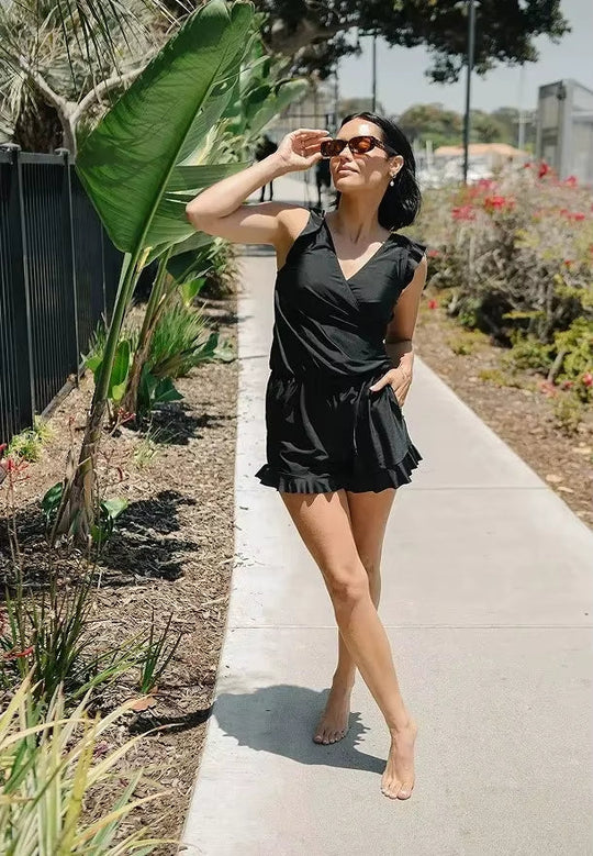 Kvinne Jumpsuit 2-i-1 Lett Pustende Stoff med Innebygd Badetøy 4