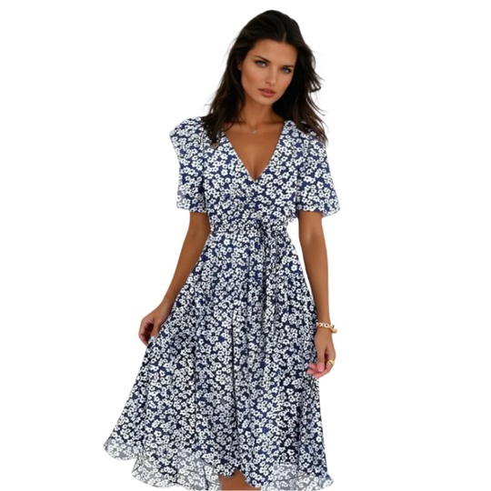 Kvinne Kjole Korte Ermer Elegant Polycotton 0