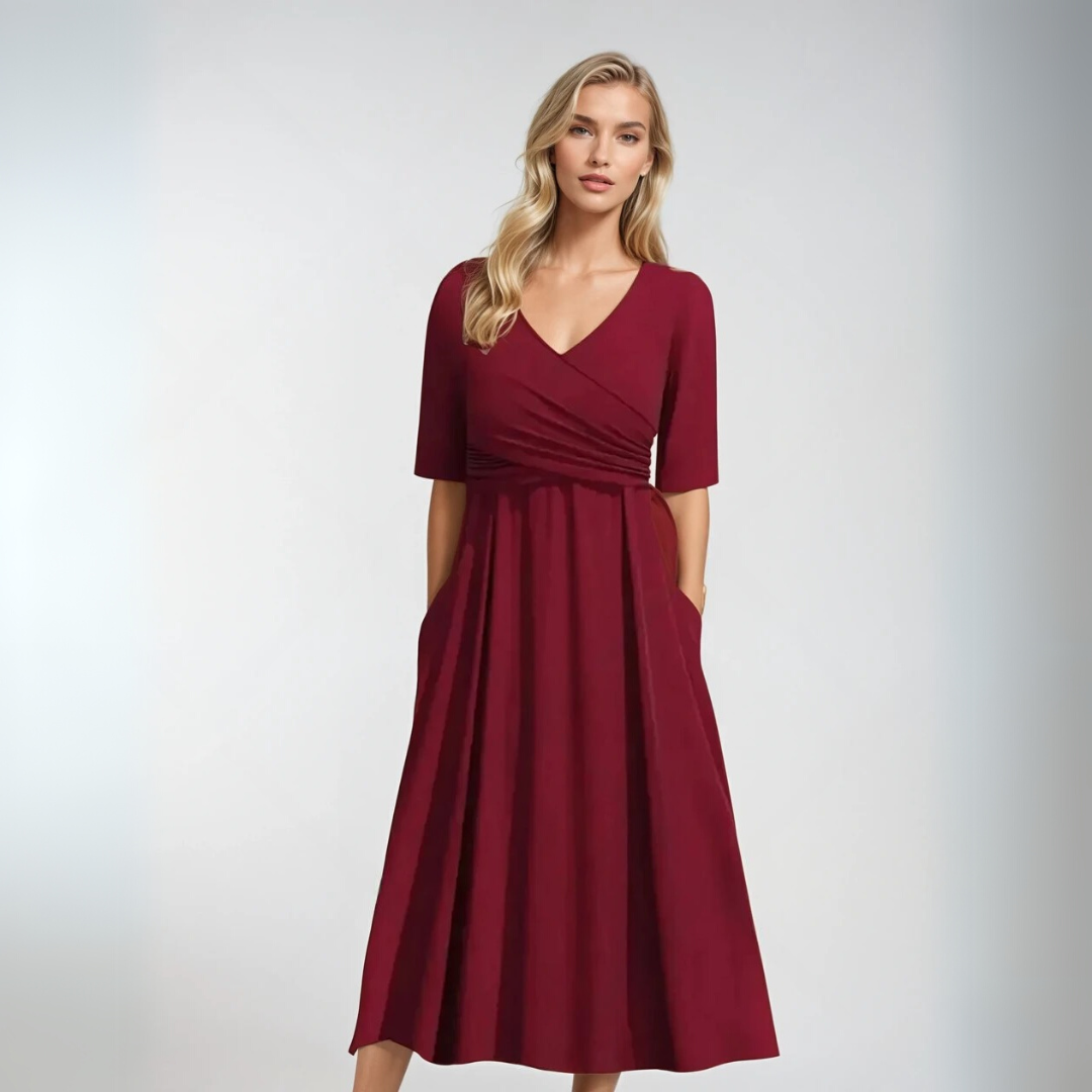 Kvinne Kortermet Kjole Krysplett V-Hals Lett Stoff 1