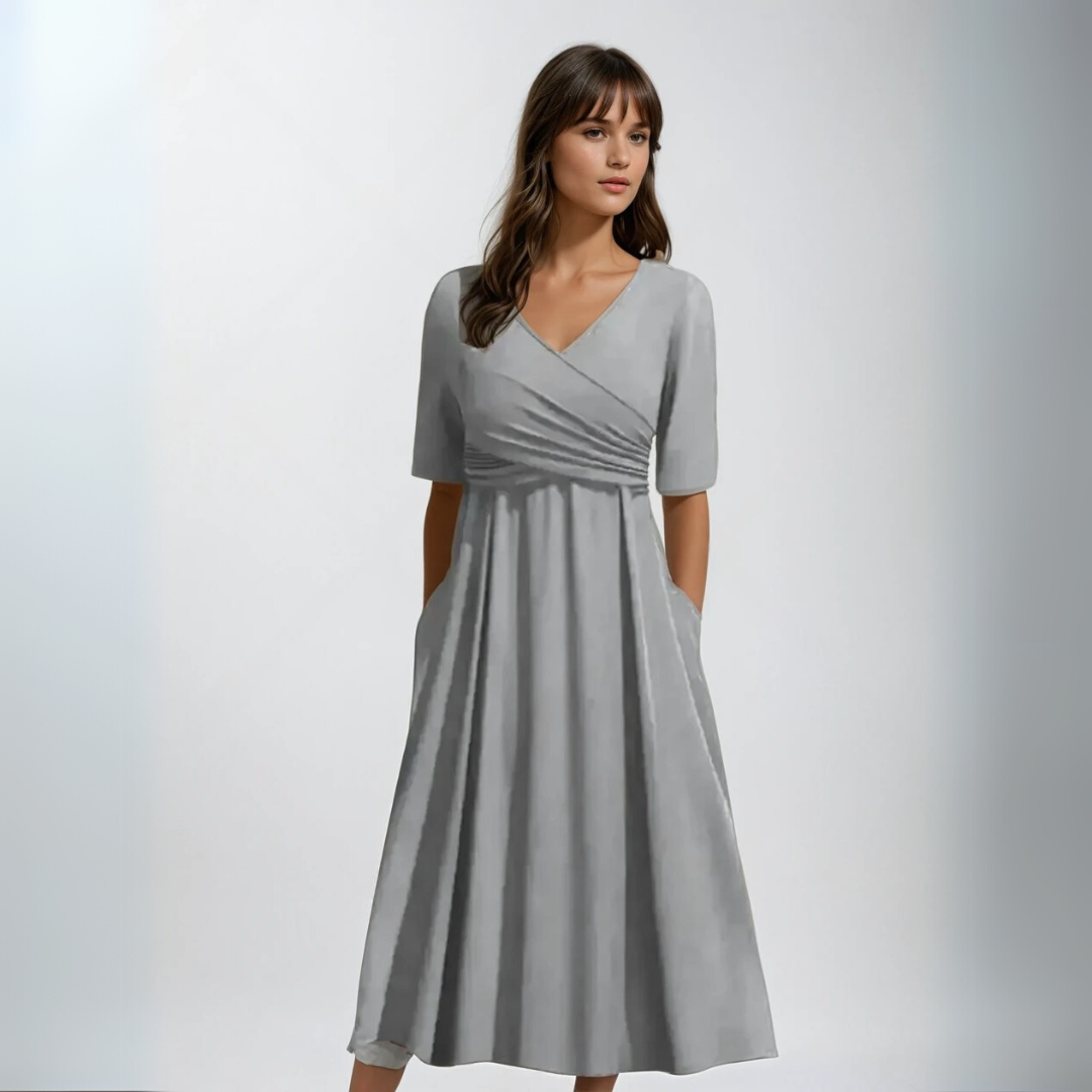 Kvinne Kortermet Kjole Krysplett V-Hals Lett Stoff 2