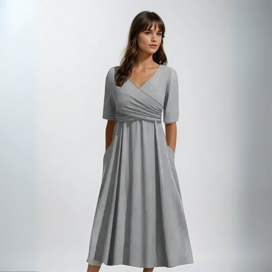 Kvinne Kortermet Kjole Krysplett V-Hals Lett Stoff 2