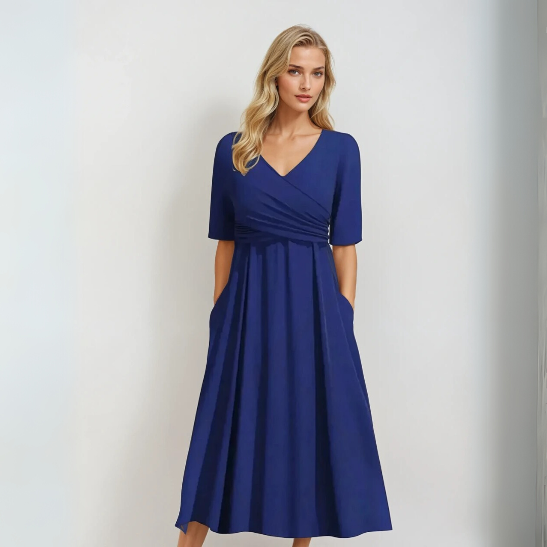 Kvinne Kortermet Kjole Krysplett V-Hals Lett Stoff 3