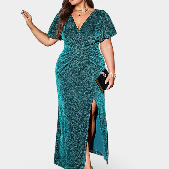 Kvinne Lang Kjole Med Sølvtråder 4