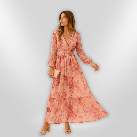 Kvinne Lang Kjole Romantisk Blomstertrykk 1