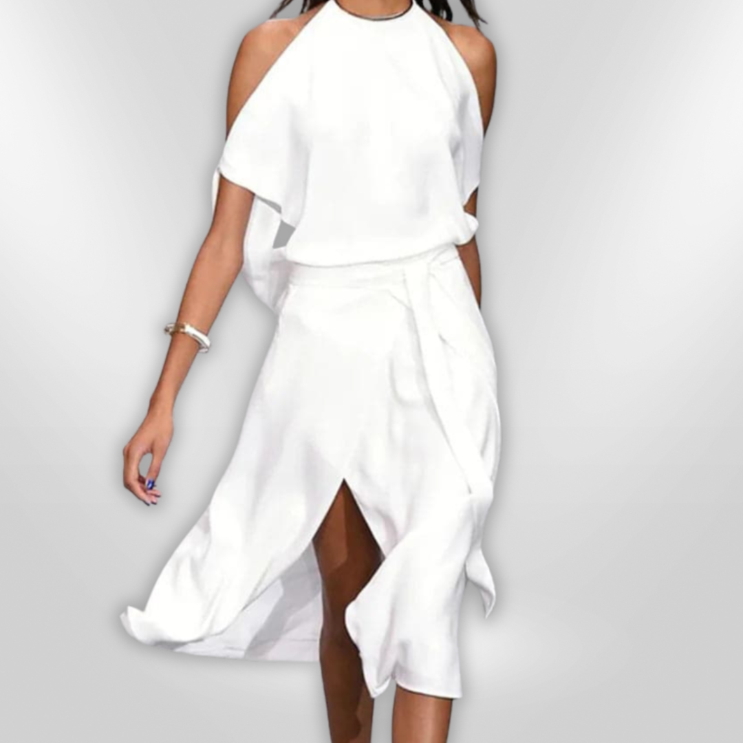 Kvinne Maxi Kjole Åpen Skuldre Elegant 3