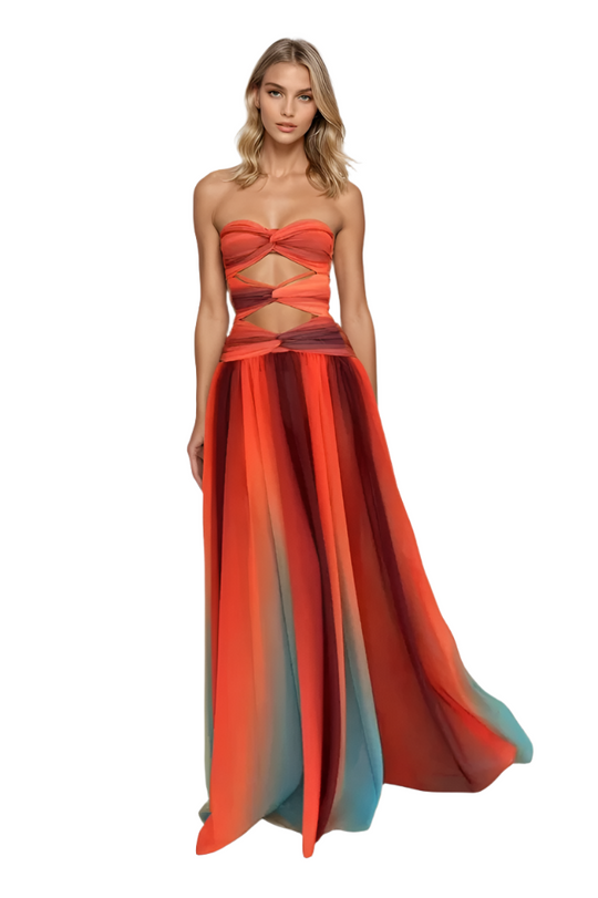 Kvinne Maxi Kjole Drapert Ombre Design 0