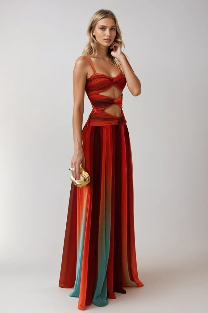 Kvinne Maxi Kjole Drapert Ombre Design 1