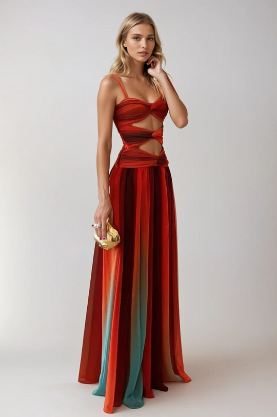 Kvinne Maxi Kjole Drapert Ombre Design 1