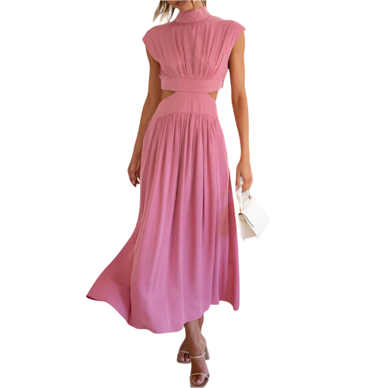 Kvinne Maxi Kjole Kortermet Høy Hals Polyester 0