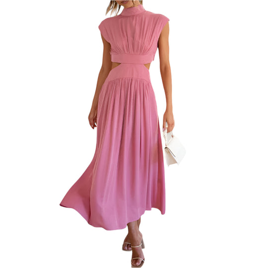 Kvinne Maxi Kjole Kortermet Høy Hals Polyester 0