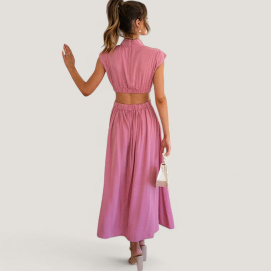 Kvinne Maxi Kjole Kortermet Høy Hals Polyester 1