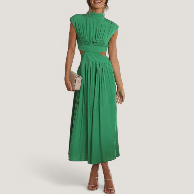 Kvinne Maxi Kjole Kortermet Høy Hals Polyester 2