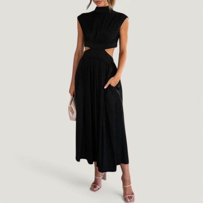 Kvinne Maxi Kjole Kortermet Høy Hals Polyester 3