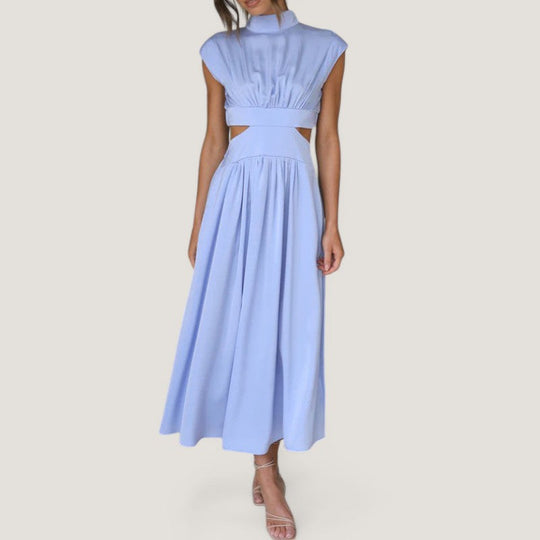 Kvinne Maxi Kjole Kortermet Høy Hals Polyester 4