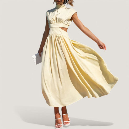 Kvinne Maxi Kjole Kortermet Høy Hals Polyester 5