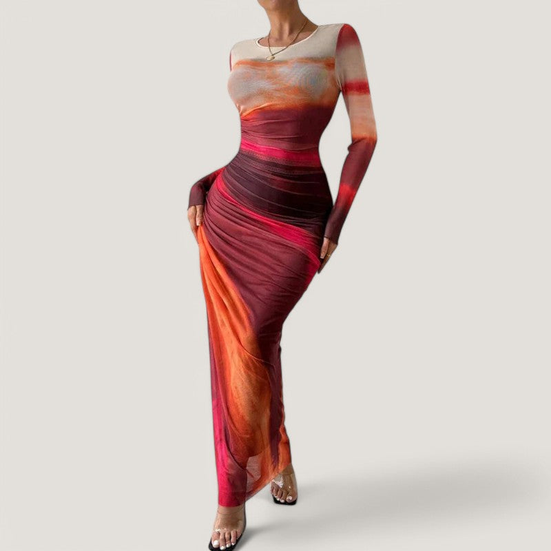 Kvinne Maxi Kjole Langermet Polyester 2