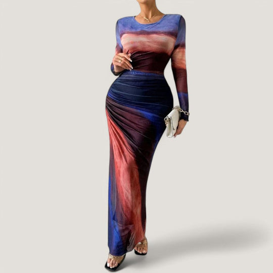 Kvinne Maxi Kjole Langermet Polyester 5