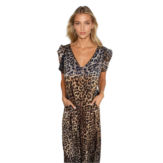 Kvinne Maxi Kjole Leopardmønster Avslappet Stil Myk Pustende Stoff 0