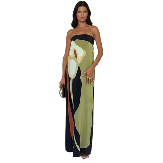 Kvinne Maxi Kjole Strapless Lett Stoff Kunstnerisk Trykk 0