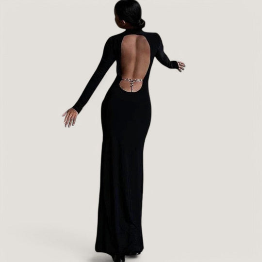 Kvinne Maxi Kjole Uten Rygg med Kjede Detalj 1