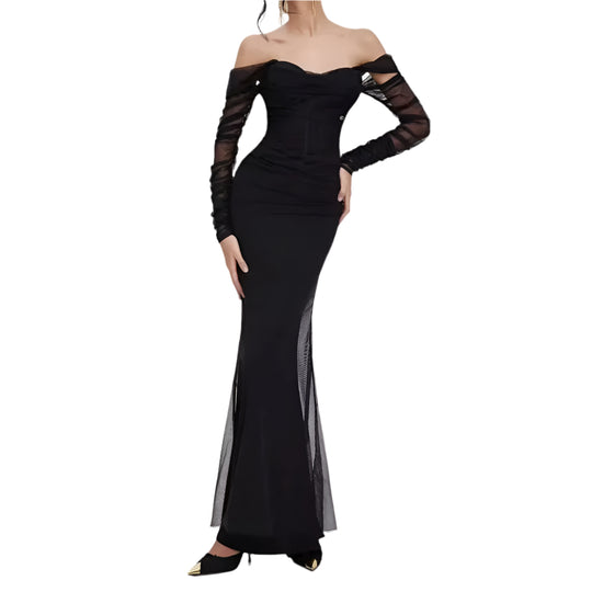 Kvinne Mermaid Kjole Off-Shoulder Mesh Detaljer 0