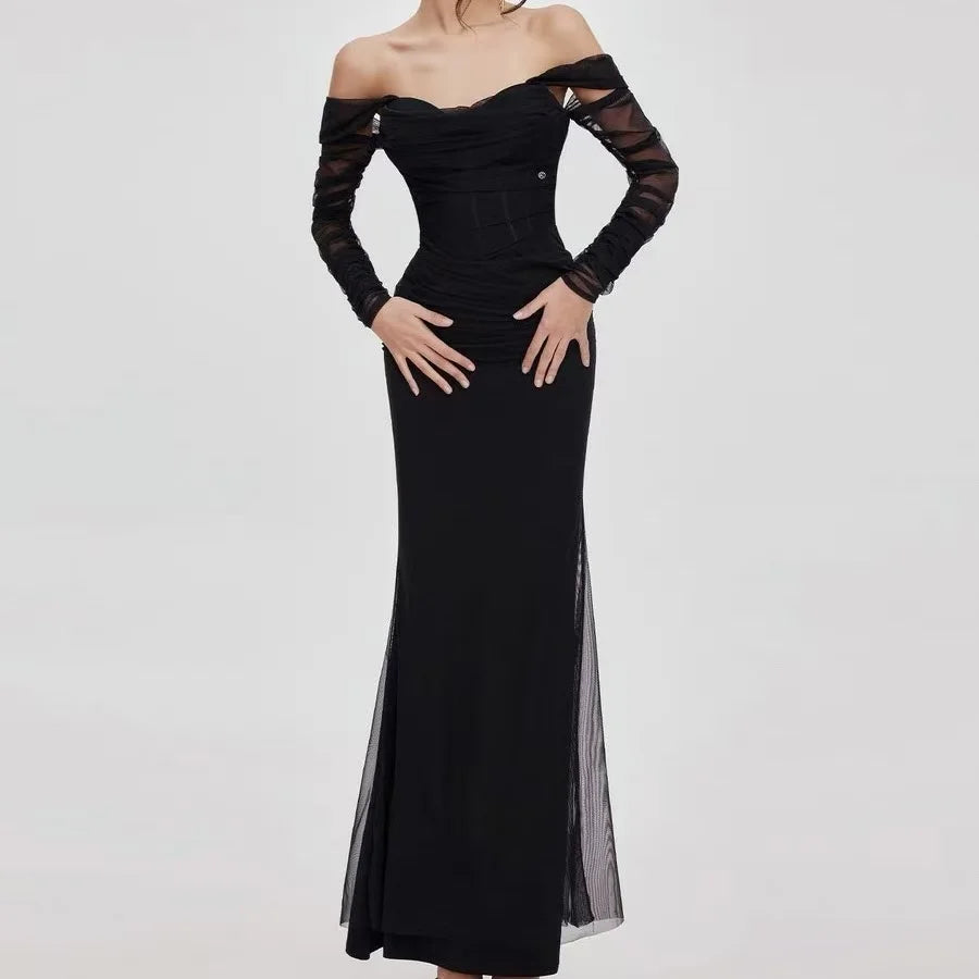 Kvinne Mermaid Kjole Off-Shoulder Mesh Detaljer 1