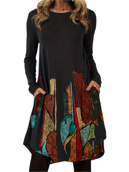 Kvinne Midi Kjole Flatterende Design Kunstneriske Mønstre 0