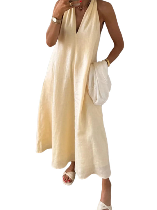 Kvinne Midi Kjole Halterneck Lett Polyester 0