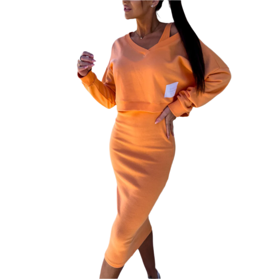 Kvinne Midi Kjole og Kort Sweatshirt Set 0