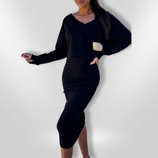 Kvinne Midi Kjole og Kort Sweatshirt Set 1