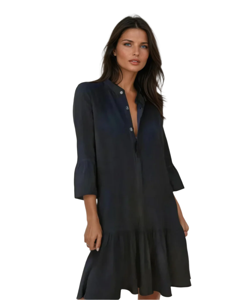 Kvinne Mini Skjortekjole Med Plisseringer 0