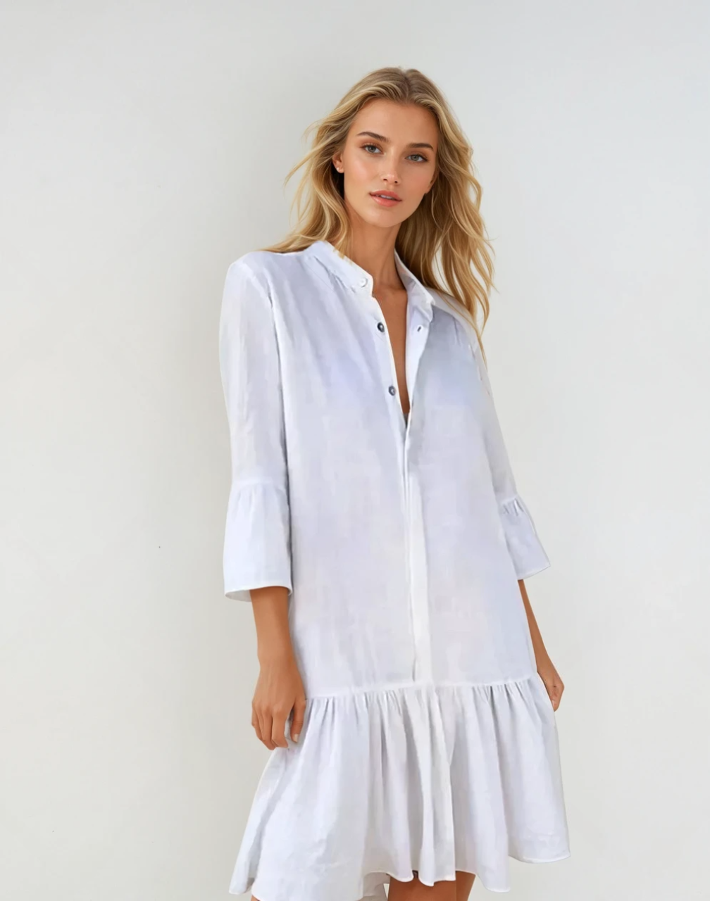 Kvinne Mini Skjortekjole Med Plisseringer 1